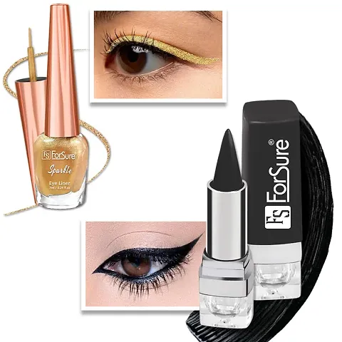 ForSure? Absolute Shine Liquid Glitter Eyeliner & Kajal Combo Intense Color, Long Lasting, Glossy Texture Smudge Proof