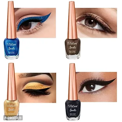 ForSure? Absolute Shine Liquid Glitter Eyeliner, Intense Color, Long Lasting, Glossy Texture Combo of 4 (7 ml each) (Pack of 4, Golden, Royal Blue, Glitter Brown, Intense Black)