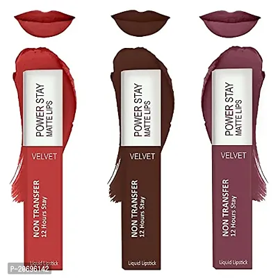 ForSurereg; Liquid Matte Lipstick Waterproof - Power Stay Lipstick combo (Upto 12 Hrs Stay) (Bright Red, Deep Brown, Mauve Matte)