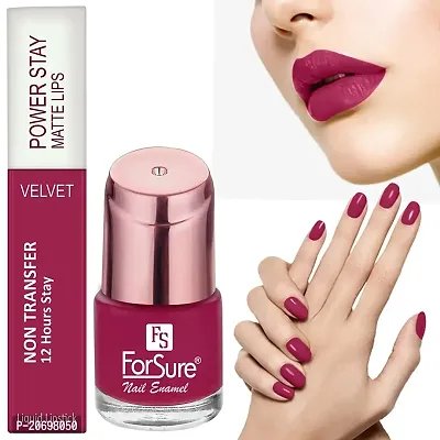 ForSure? Liquid Matte Lipstick Waterproof Power Stay Lipstick  Nail Polish combo (Glossy Pink , Pink Blush)