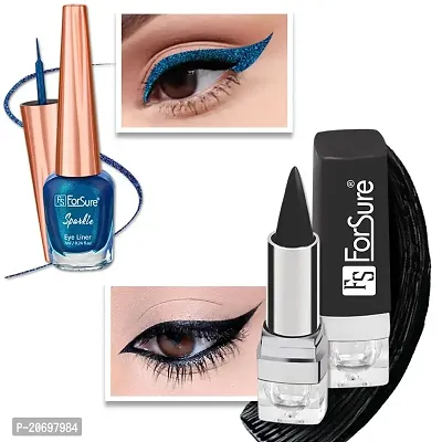 ForSure? Absolute Shine Liquid Glitter Eyeliner  Kajal Combo Intense Color, Long Lasting, Glossy Texture Smudge Proof (Blue  Black)