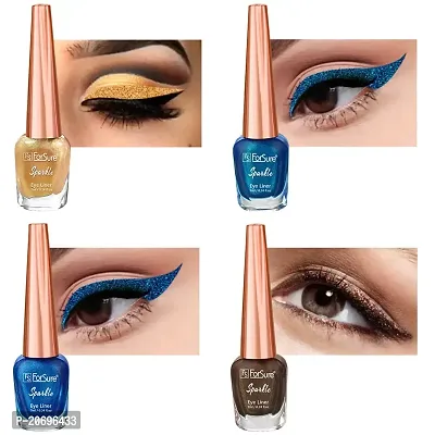 ForSure? Absolute Shine Liquid Glitter Eyeliner, Intense Color, Long Lasting, Glossy Texture Combo of 4 (7 ml each) (Pack of 4, Golden, Royal Blue, Torquise Blue, Glitter Brown)