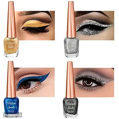 ForSurereg; Absolute Shine Liquid Glitter Eyeliner, Intense Color, Long Lasting, Glossy Texture Combo of 4 (7 ml each) (Pack of 4, Golden, Royal Blue, Glitter Grey, Silver)