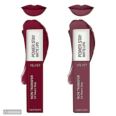 ForSurereg; Liquid Matte Lipstick Waterproof - Power Stay Lipstick combo (Upto 12 Hrs Stay) (Cherry Maroon, Mauve Matte)