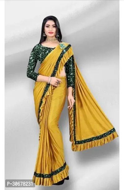 Stylish Lycra Yellow Solid Saree with Blouse piece For Women-thumb0