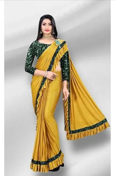 Beautiful Lycra Blend Embellished Saree With Blouse Piece For Women