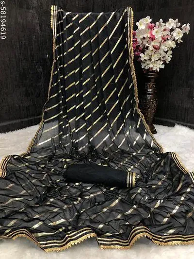 Lace Border Lycra Printed Sarees with Blouse Piece