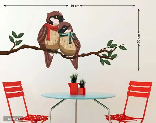 Attractive Sparrow Sitting In Tree With Couple Love Wall Sticker