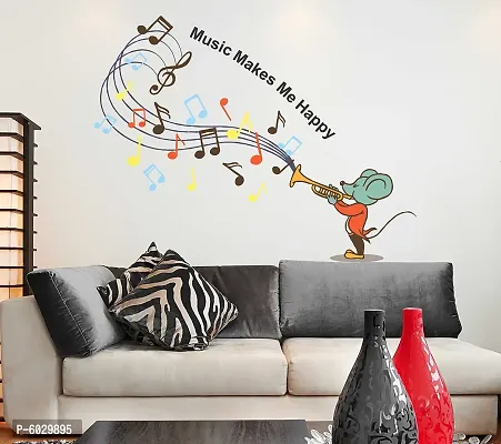 Attractive Rat Playing Music Makes Me Happy Quote Wall Sticker-thumb2