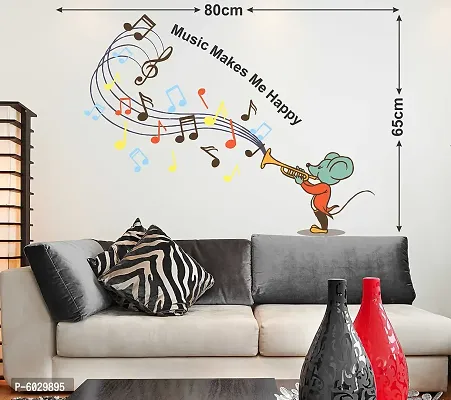 Attractive Rat Playing Music Makes Me Happy Quote Wall Sticker
