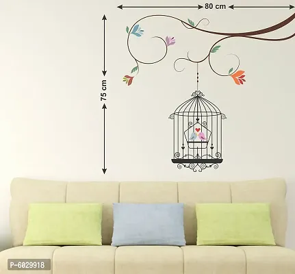 Attractive Birds In Cage Hanging In Tree Wall Sticker