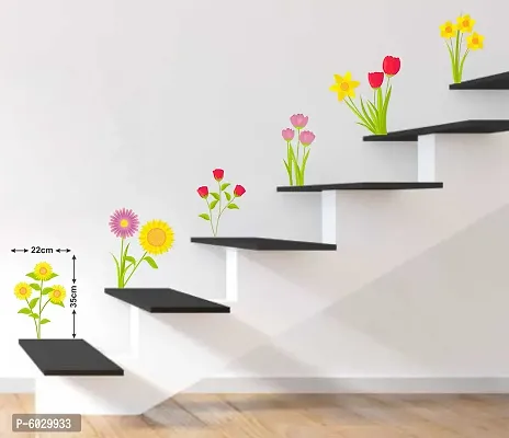 Attractive Beautiful Flowers In Steps Wall Sticker
