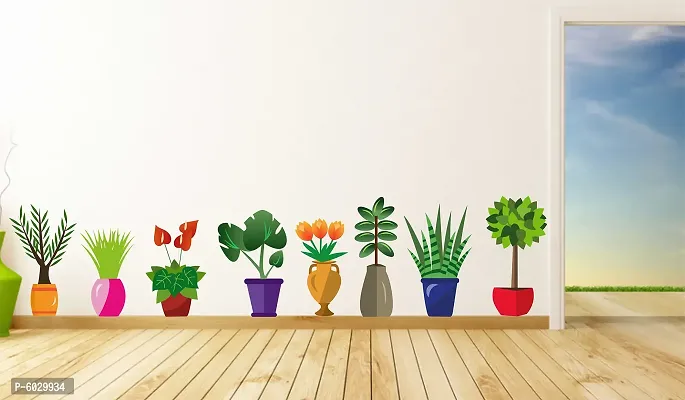 Attractive Plants In Pot Step Wall Sticker