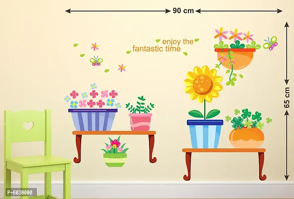 Attractive Colourful Plants And Flowers In Pots Wall Sticker