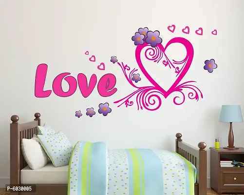 Attractive Love Word With Heart In Pink And Flower Wall Sticker