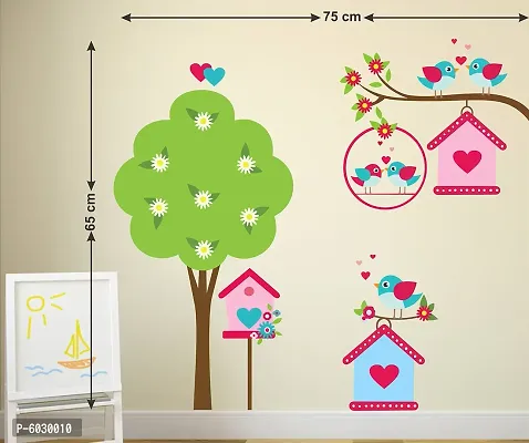 Attractive Nature Tree With Birds Cage And Nest Wall Sticker