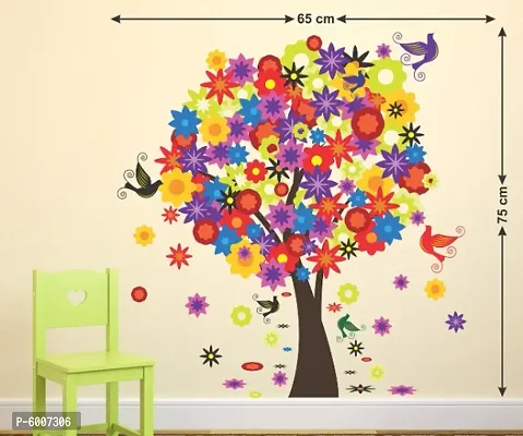 LANSTICK COLOURFUL TREE WITH FLYING BIRDS NATURE WALL PAPER-thumb0