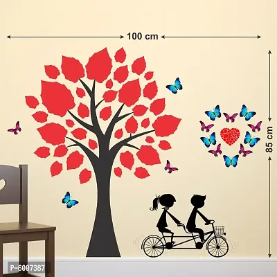 LANSTICK NATURE TREE WITH RED LEAF COUPLE CYCLING