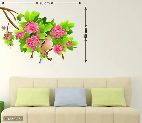 LANSTICK TREE GREEN LEAF WITH FLOWERS NATURE WALL STICKER-thumb0