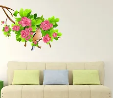LANSTICK TREE GREEN LEAF WITH FLOWERS NATURE WALL STICKER-thumb1