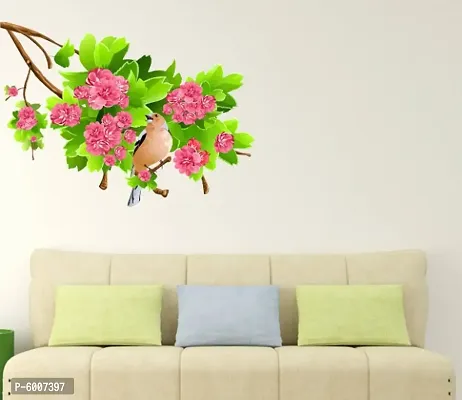 LANSTICK TREE GREEN LEAF WITH FLOWERS NATURE WALL STICKER-thumb2