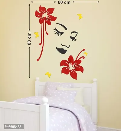 LANSTICK RED FLOWERS WITH GIRL FACE WALL STICKER