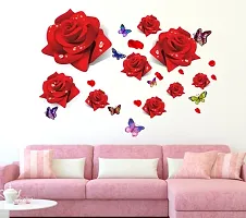 LANSTICK BEAUTIFUL RED ROSE FLOWER AND BUTTERFLIES WALL STICEKR-thumb1