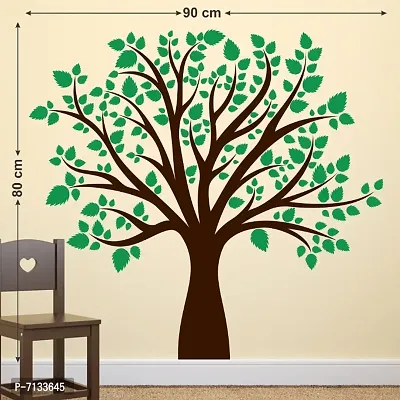 LANSTICK TREE WITH DESIGNED COLORFUL LEAVES STICKER Extra Large Self Adhesive Sticker (Pack of 1)