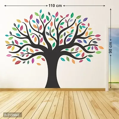LANSTICK TREE WITH DESIGNED COLORFUL LEAVES STICKER Extra Large Self Adhesive Sticker (Pack of 1)