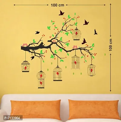 LANSTICK BIRDS AND CAGE HANGING IN TREE WALLSTICKER FOR WALL DECORATI-thumb0