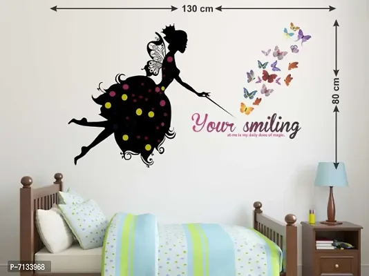 LANSTICK MAGICAL GIRL WITH BUTTERFLIES YOUR SMILING QUOTE STICKER Extra Large Self Adhesive Sticker (Pack of 1)