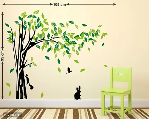 LANSTICK TREE WITH COLORFUL LEAVES WITH RABBIT STICKER Extra Large Self Adhesive Sticker (Pack of 1)