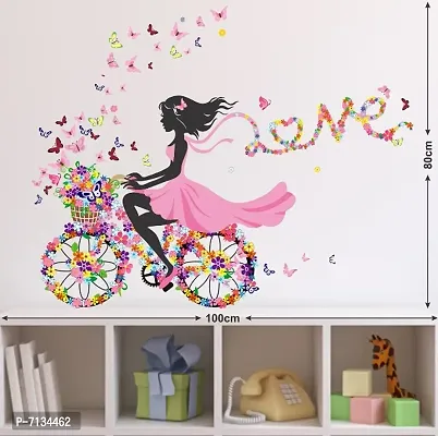 PINK DRESS GIRL IN CYCLE WITH LOVE WORDING SURROUNDED BY BUTTERFLIES STICKER Extra Large Self Adhesive Sticker (Pack of 1)-thumb0