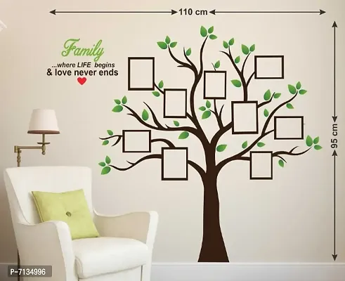 LANSTICK TREE WITH GREEN LEAVES AND PHOTO FRAME STICKER Extra Large Self Adhesive Sticker (Pack of 1)