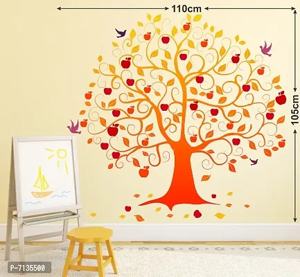 COLORFUL APPLE TREE WITH BIRDS FLYING STICKER Extra Large Self Adhesive Sticker (Pack of 1)