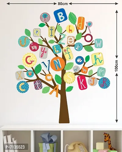 ALPHABETS IN TREE AS LEAVES STICKER Extra Large Self Adhesive Sticker (Pack of 1)