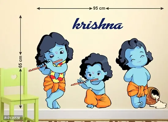 THREE IMAGES OF LORD KRISHNA STICKER Extra Large Self Adhesive Sticker (Pack of 1)