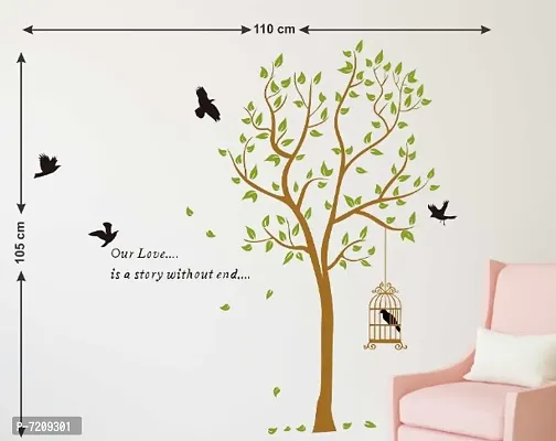 TREE WITH LEAVES AND BIRD IN LOCKER OUR LOVE STORY NEVER END QUOTE STICKER Extra Large Self Adhesive Sticker (Pack of 1)