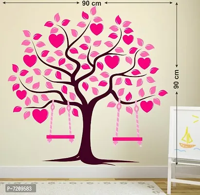 TREE WITH BEAUTIFUL PINK LEAVES AND TWO PINK SWINGS IN IT STICKER Extra Large Self Adhesive Sticker (Pack of 1)