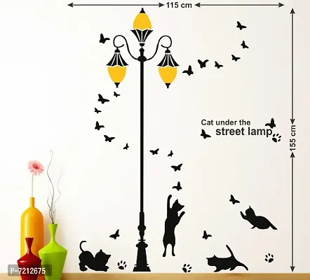 CATS IN STREET LAMP AND BUTTERFLIES STICKER Extra Large Self Adhesive Sticker (Pack of 1)