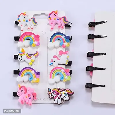 10 Clips Pack Unicorn Hair Clips For Kids-thumb3
