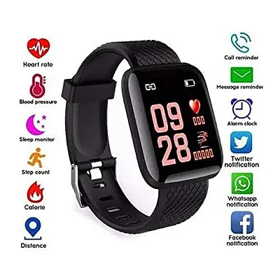 ID116 Plus Bluetooth Fitness Smart Watch for Men Women and Kids Activity Tracker (Black)-thumb0