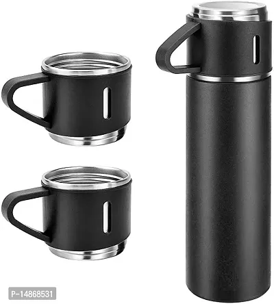 Stainless Steel Thermo 500ml Vacuum Water Bottle with Cups for Coffee Water Hot and Cold Drink Water Flask Travel Mug Water Bottle (Multicolor)-thumb0