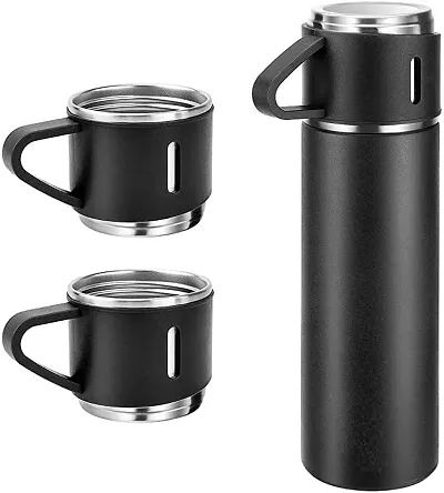 Stainless Steel Thermo 500ml Vacuum Water Bottle with Cups for Coffee Water Hot and Cold Drink Water Flask Travel Mug Water Bottle (Multicolor)