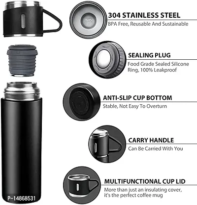 Stainless Steel Thermo 500ml Vacuum Water Bottle with Cups for Coffee Water Hot and Cold Drink Water Flask Travel Mug Water Bottle (Multicolor)-thumb5