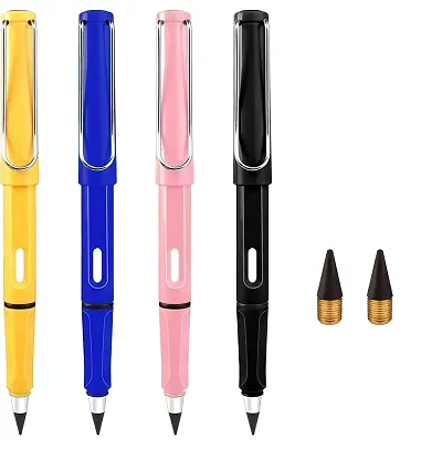 4Pcs Everlasting Reusable Pencil Inkless Pencils Eternal Portable Erasable Metal Writing Pens Infinite Replaceable Graphite Nib