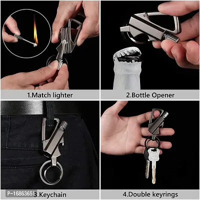 3 in 1 Keychain Lighter | Waterproof Cigarette Flint Lighter + Keyring + Bottle Opener | Emergency Fire Starter Match Sticks Used for Outdoor Camping-thumb2