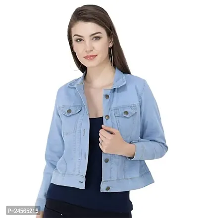 Stylish Denim Jacket For Women Full Sleeves Comfort Fit Regular Collar Blue-thumb0