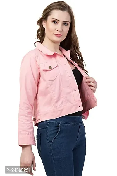 Stylish Women Solid Cotton Denim Jacket Full Sleeve Regular Fit Collar Jacket-thumb0