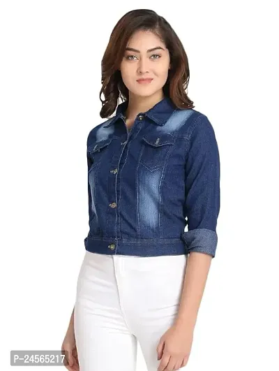 Stylish Denim Jacket For Women Full Sleeves Comfort Fit Regular Collar Blue-thumb0